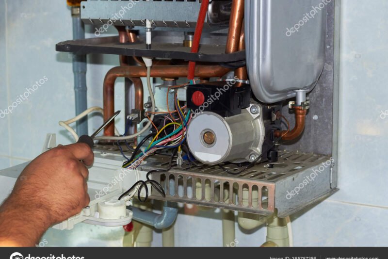 Repair of the gas boiler, set up and servicing by a service department.